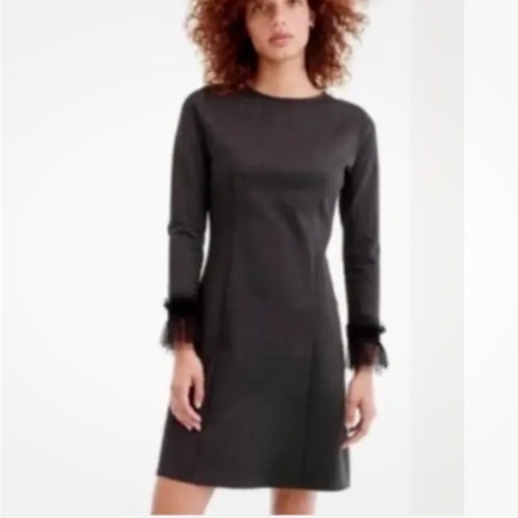 J Crew Sz S Sheath Dress With Tulle Trim Arms Gray Viscose Business Style - Picture 2 of 8